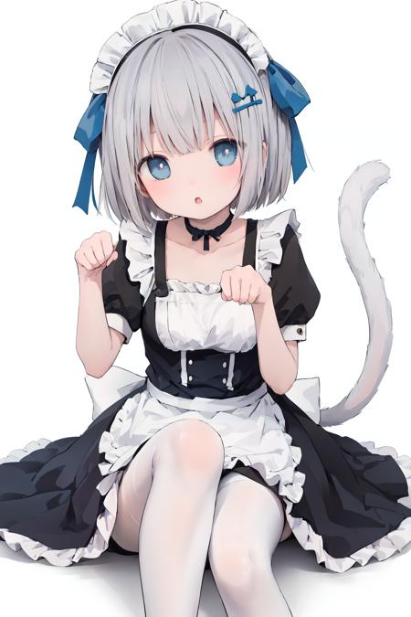 02374-2495089846-1girl,dress,apron,black dress,bangs,solo,short sleeves,frills,grey hair,tail,white apron,looking at viewer,white background,blue.png